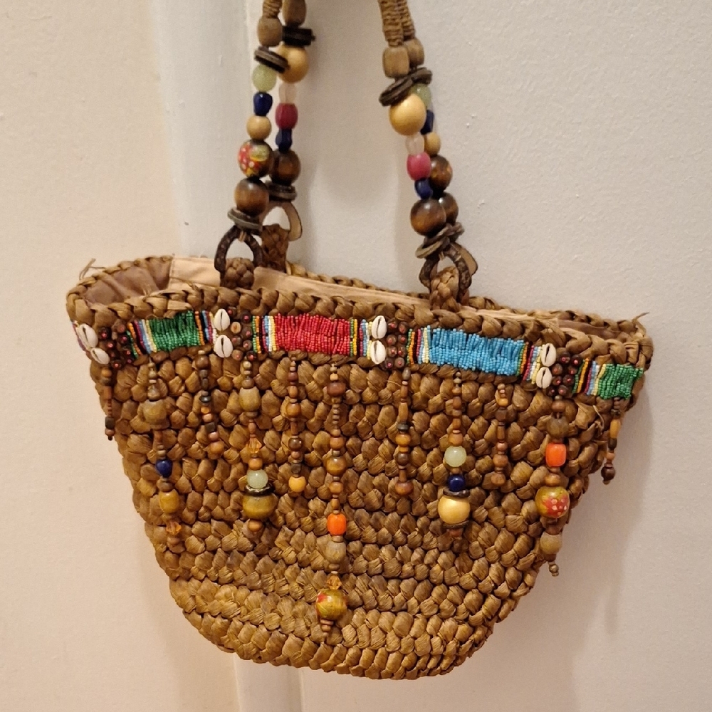 Handcrafted Beaded Tan Tote Bag